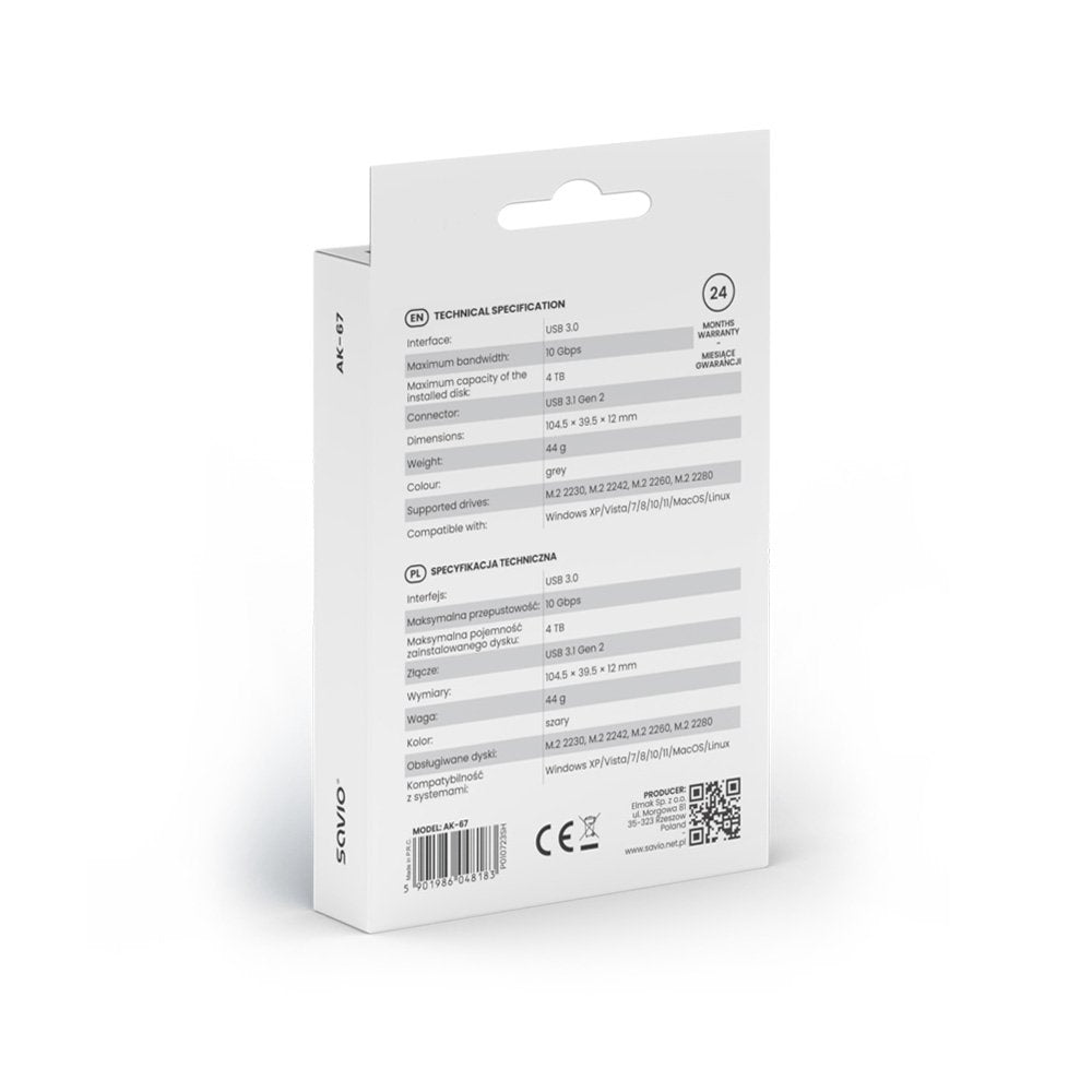 Carcasa Para Unidad Externa Savio M.2 Ssd Nvme, Usb-C 3.1, Ak-67, Gris