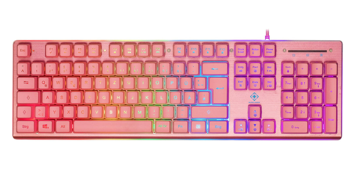 Teclado Alemán Deltaco Gam-021-Rgb-P-De Juego Usb Qwertz Rosa