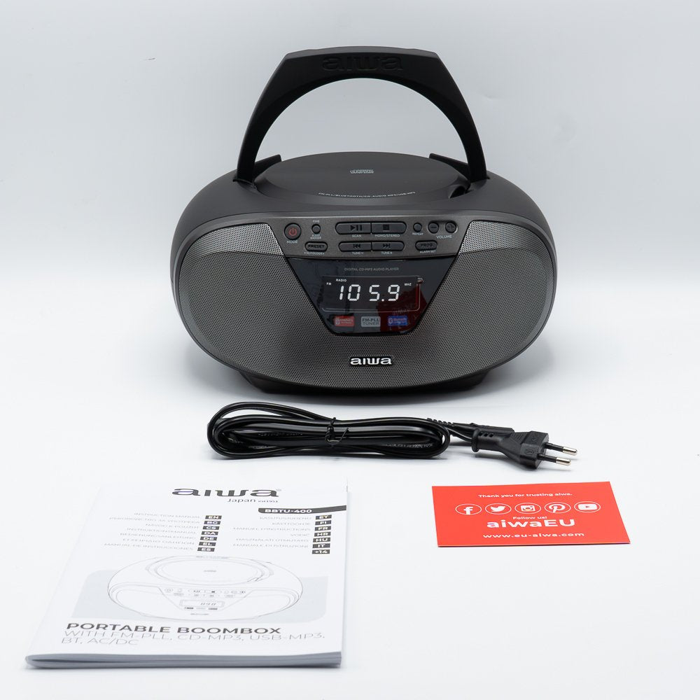 Radio Cd Portátil Aiwa Bbtu 400bk 6w Rms Usb Bluetooth