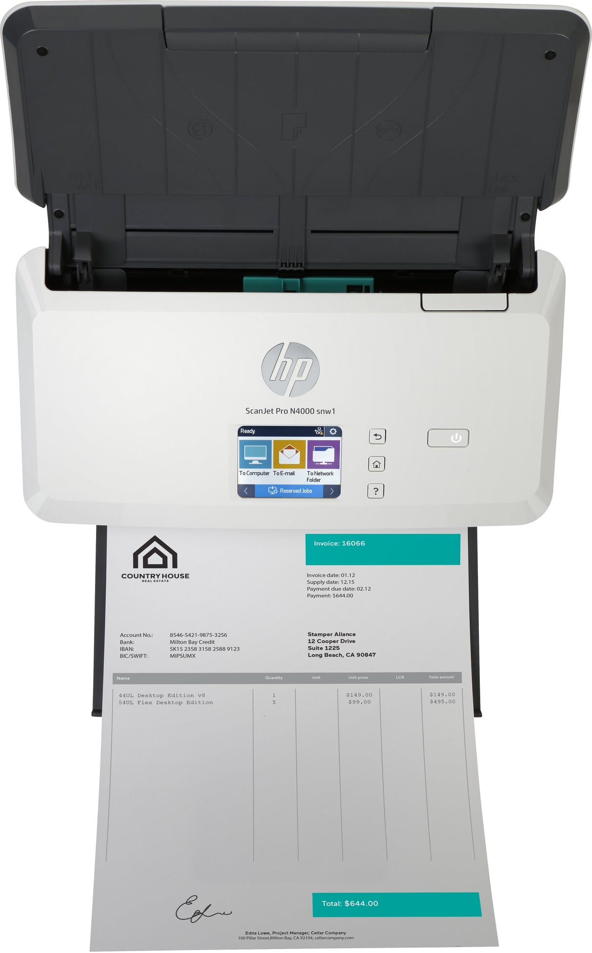 Hp Scanjet Pro N4000 Snw1 Sheet-Feed Scanner Escáner Alimentado Con Hojas 600 X 600 Dpi A4 Negro, Blanco