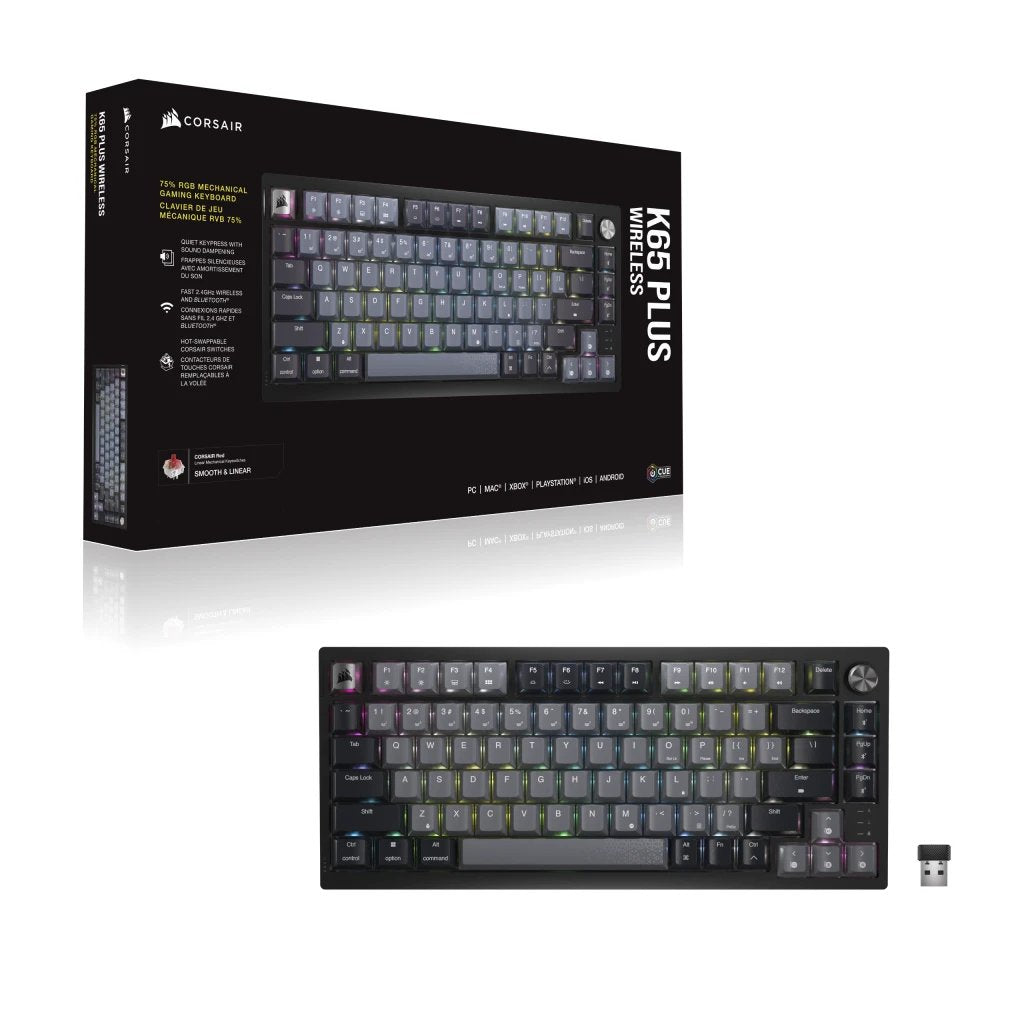 Teclado Inglés Corsair K65 Plus Wireless 75 % Rgb Rf Inalámbrica + Usb Qwerty Negro