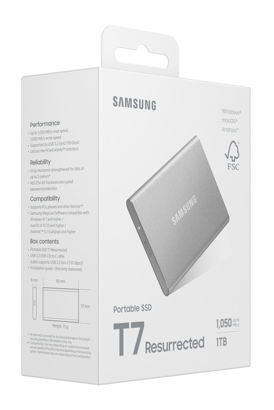 Samsung Mu-Pd1t0g/Ww Unidad Externa De Estado Sólido 1 Tb Usb Tipo C 3.2 Gen 2 (3.1 Gen 2) Plata