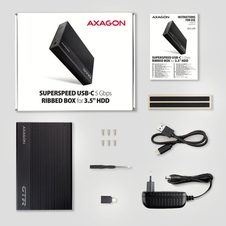 EAN 8595247906809 - Axagon EE35-GTR USB-C 5Gbps - SATA 6G, 3.5 RIBBED box BLACK - USB Typ C Caja de disco duro (HDD) Negro 3. imagen 7