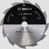 Hoja De Sierra Circular Bosch Professional Standard Para Madera, Ø 165 Mm, Orificio 12z De 20 Mm, Para Sierras Circulares Portátiles A Batería 2608837684