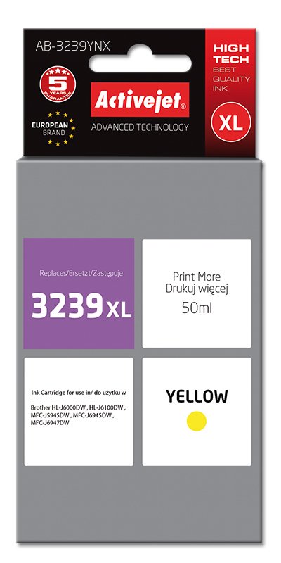Activejet Tinta Ab-3239ynx (Reemplazo De Brother Lc3239xl; Supreme; 50 Ml; Amarillo)