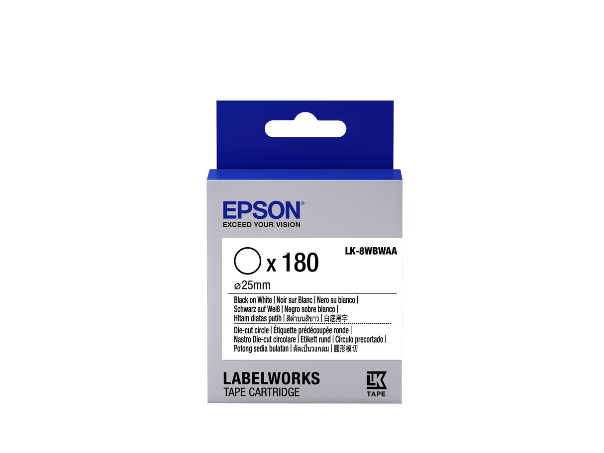 Epson Cinta Lk-8wbwaa - Étiquette Prédécoupée Ronde Negro/Blanco D25/180