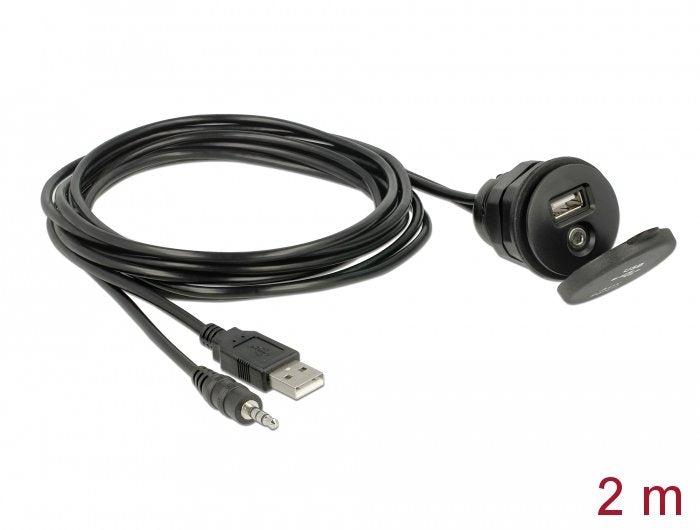 Cable De Extensión Usb De Delock, Enchufe De Conector Usb A + 3.5 Mm> Caballero De Gato Usb A + 3.5 Mm, 2 Metros, Con La Lago De Instalación 85719