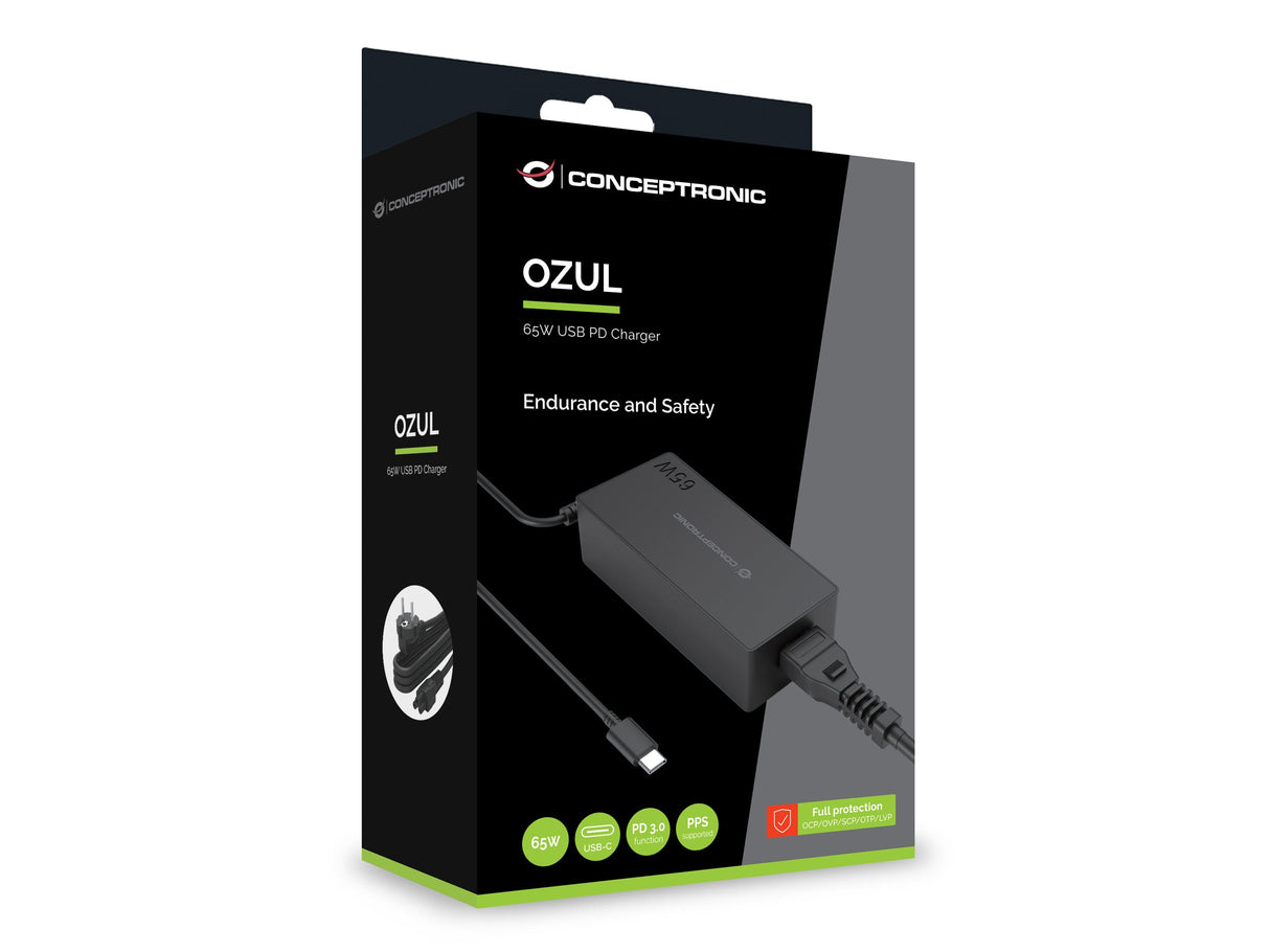 Cargador Portatatil Usb-C Conceptronic Ozul09be Pd 65w 5v A 20v
