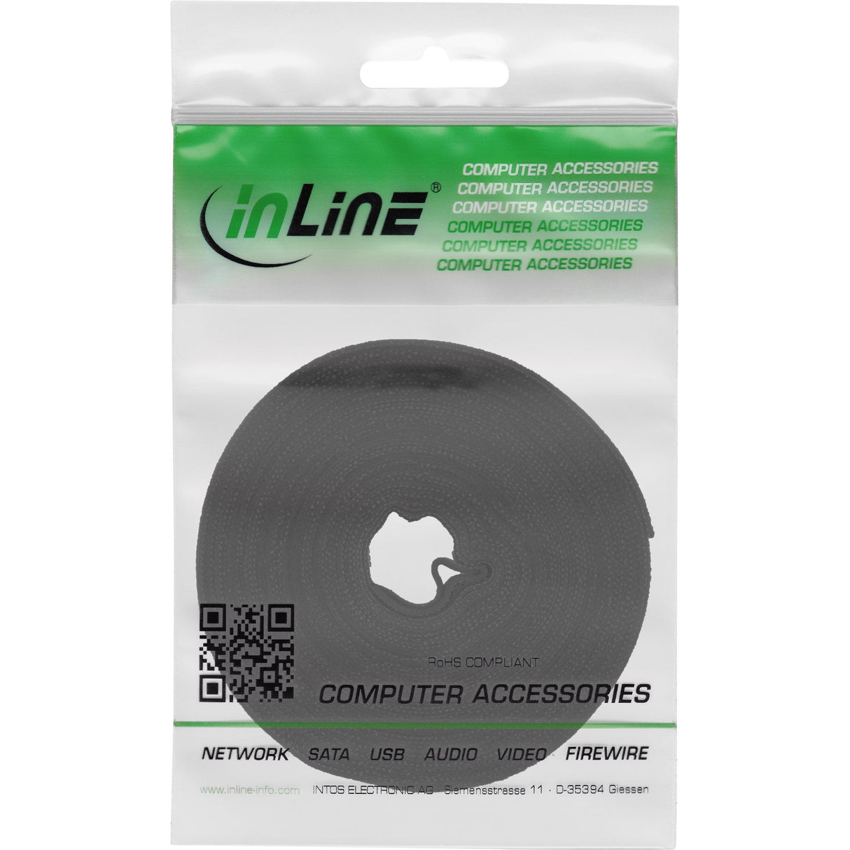Sujetacables Inline Con Banda De Sujeción De Velcro 16 Mm Negro 10 M