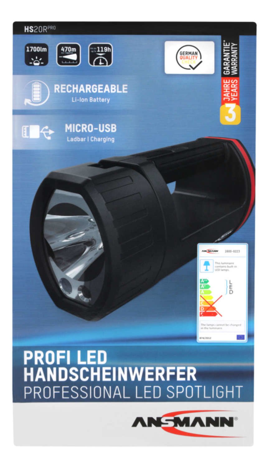 Ansmann Linterna De Mano Led Hs20r Pro 1700lm  Negro