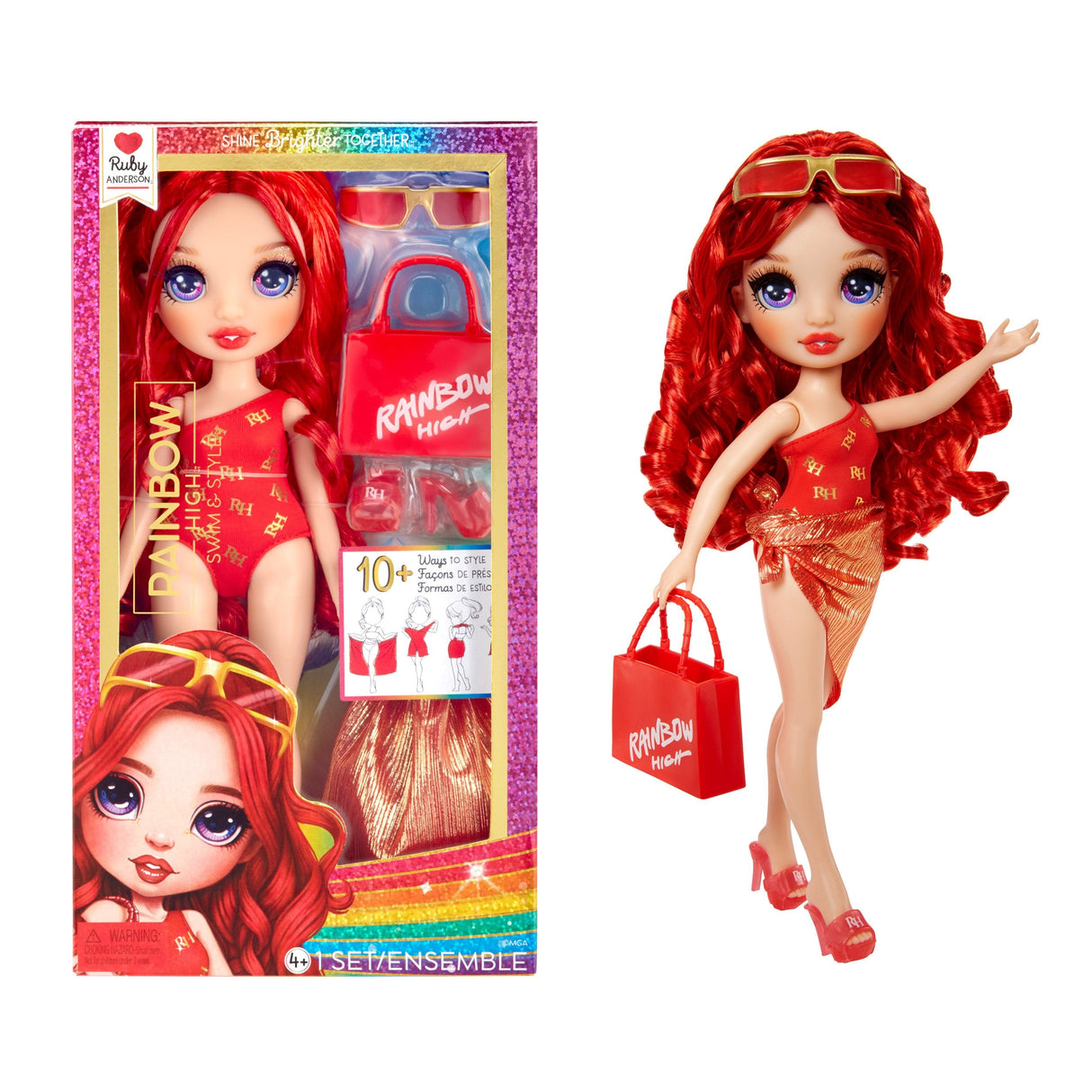 Muñeca  Mga Entertainment Rainbow High Swim & Style - Ruby Rojo, 507277-Euc