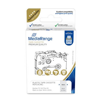 Mediarange Schriftband 9mm Negro Transp. Tz-121 Tze-121 8m