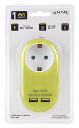 Entac Meckdosenadaptador + 2x Usb-A Lime