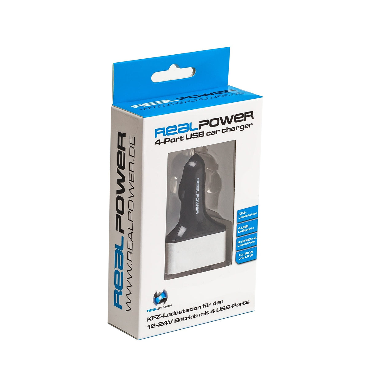 Realpower 176636 Cargador De Dispositivo Móvil Auto Negro, Plata