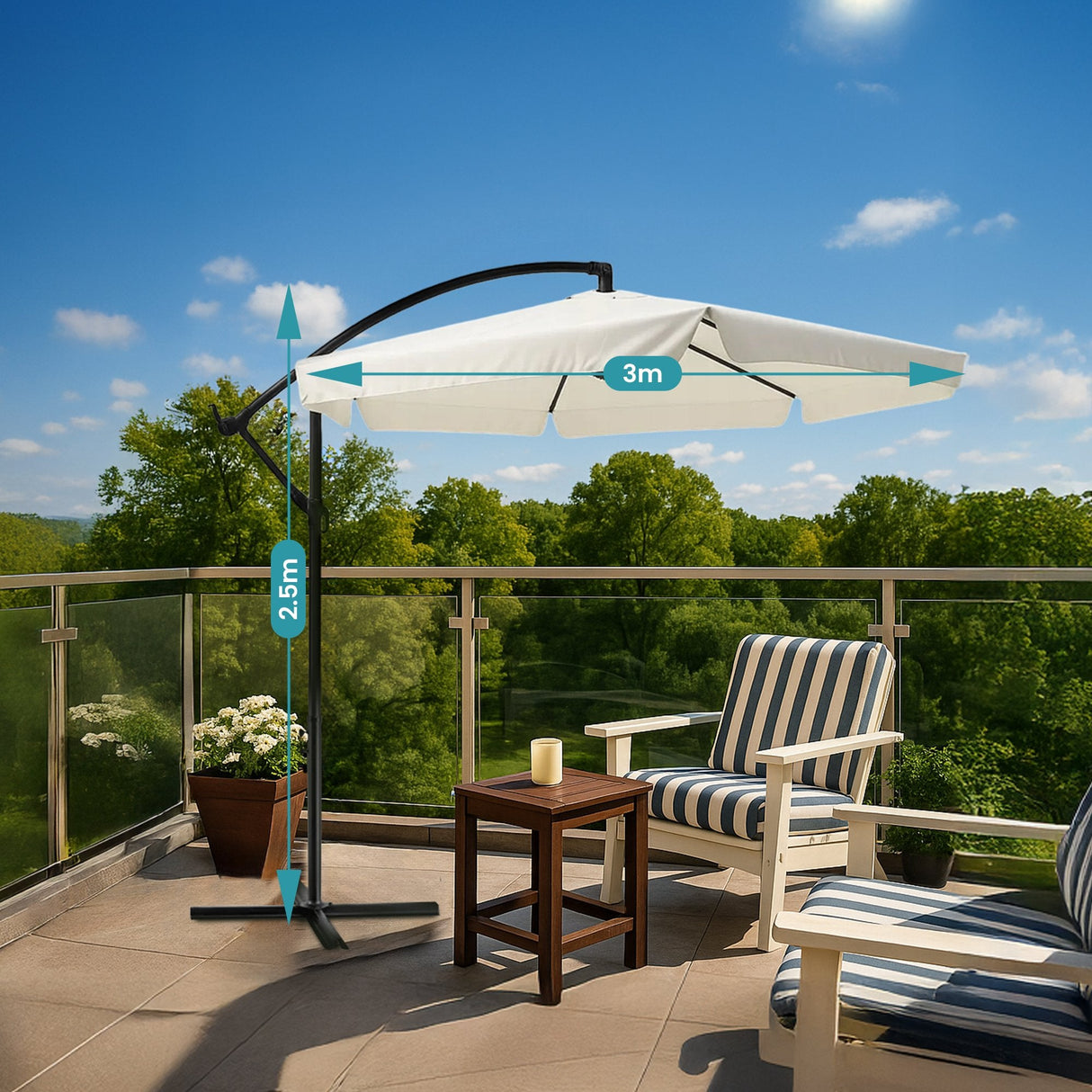 Black Forest Parasol Ogrodowy Z Boczkami Na Wysiegniku 3m Duzy Bezowy L-0713n