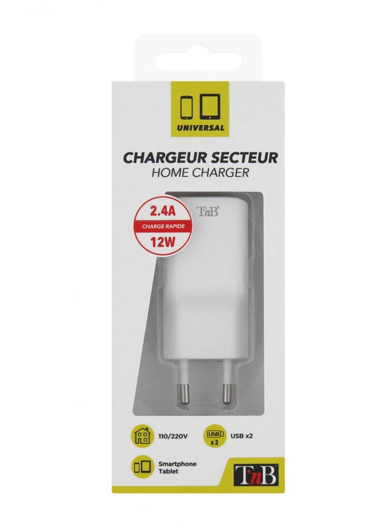 Tnb 2.4a Mains 2 Usb Charger White