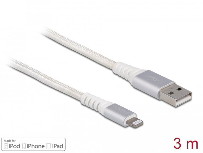 Delock Usb Daten- Und Ladecable Für Iphone, Ipad, Ipod Dupont Kevlar® Weiss 3 M