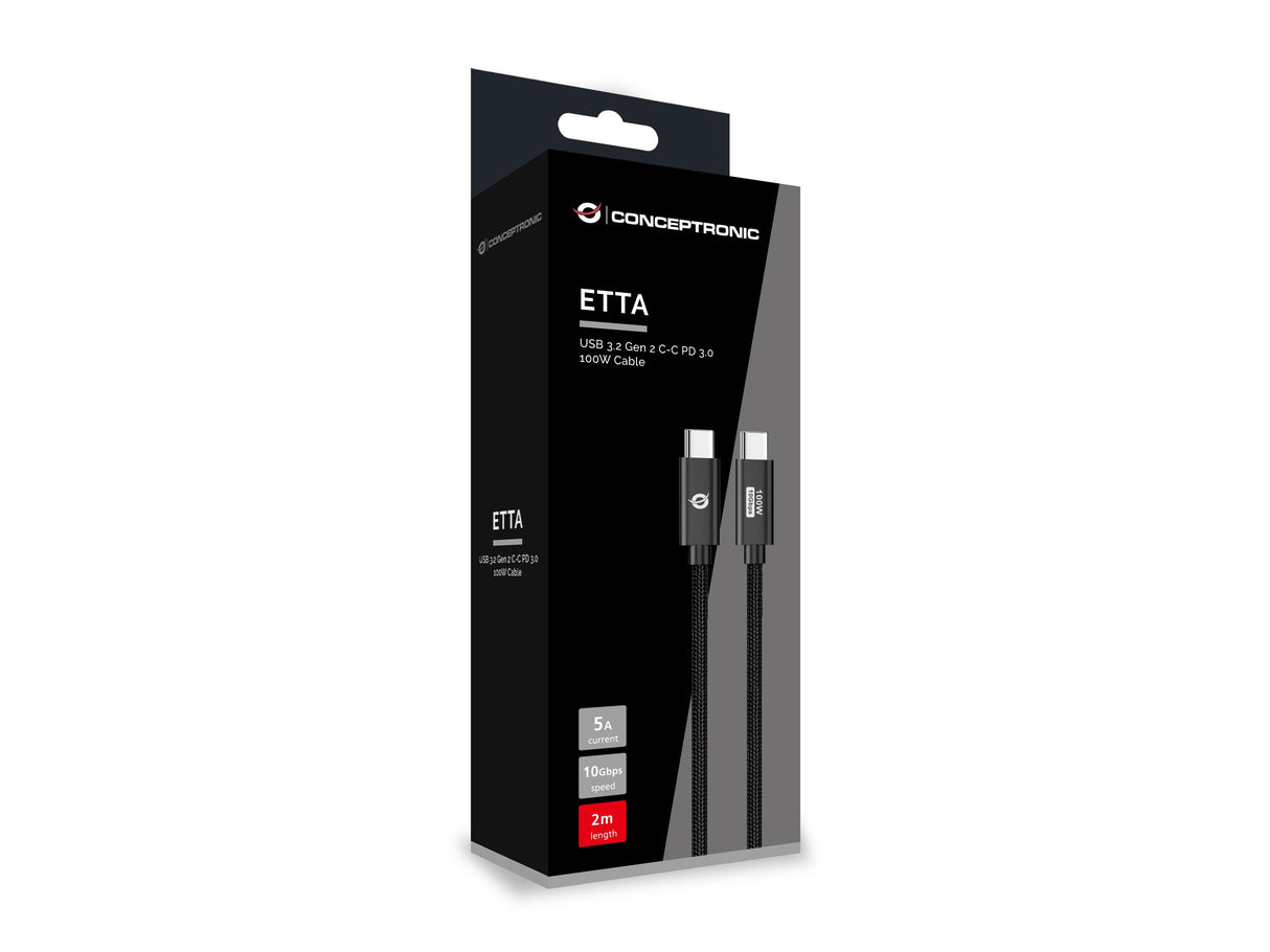 Cable Usb-C Macho A Usb-C Macho 2m Conceptronic Usb 3.2 Gen 2 100w 20v 5a 10gbps E-Mark