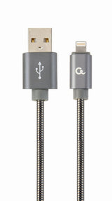 Gembird Cc-Usb2s-Amlm-2m-Bg Premium Cable De Carga Y Datos De Metal En Espiral De 8 Pines, 2 M, Gris Metálico