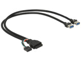 Delock 83829 Cable Usb 3.0 Pin Header Female + Usb 2.0 Pin Header Female > 2 X Usb 3.0 A Female 45 Cm