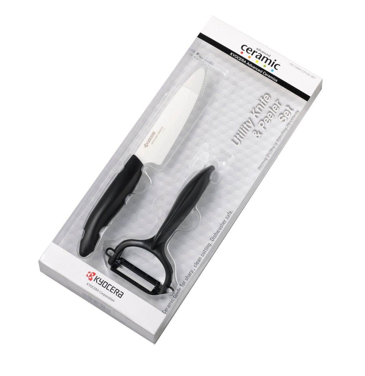 Kyocera Fk-110whcp10nbk Utility Knife & Peeler Set, Knife (11 Cm Blade) And Peeler, Black