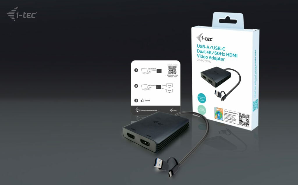 EAN 8595611706844 - i-tec CADUAL4KHDMI adaptador de cable de vídeo 0,27 m USB Type-A/USB Type-C 2 x HDMI Negro imagen 3