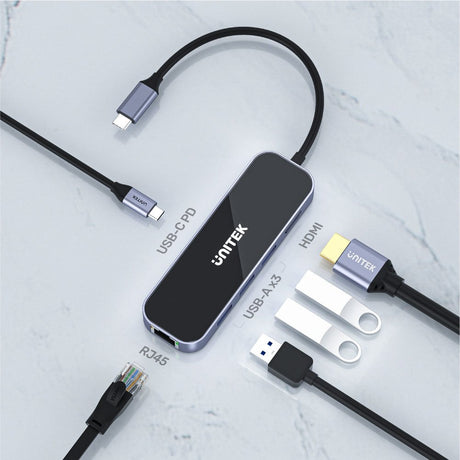 EAN 4894160048097 - UNITEK uHUB H6 Alámbrico USB 3.2 Gen 1 (3.1 Gen 1) Type-C Negro, Gris imagen 4