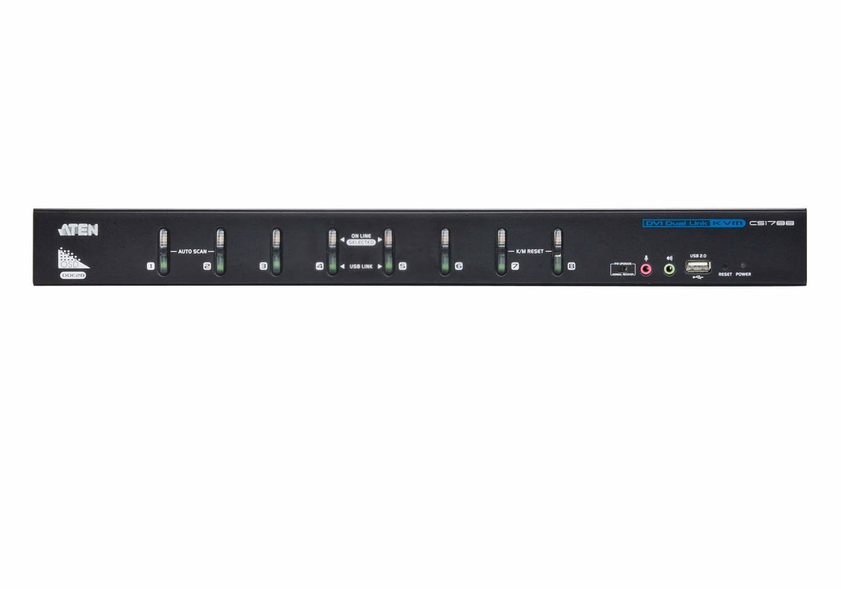 Aten Desktop Kvm 8-Port Usb Dvi Dual Link Kvm Switch With Au Conmutador Kvm De Tipo Usb De 8 Puertos Con Interfaz Dvi Dual Link Y Transmisión Del Sonido