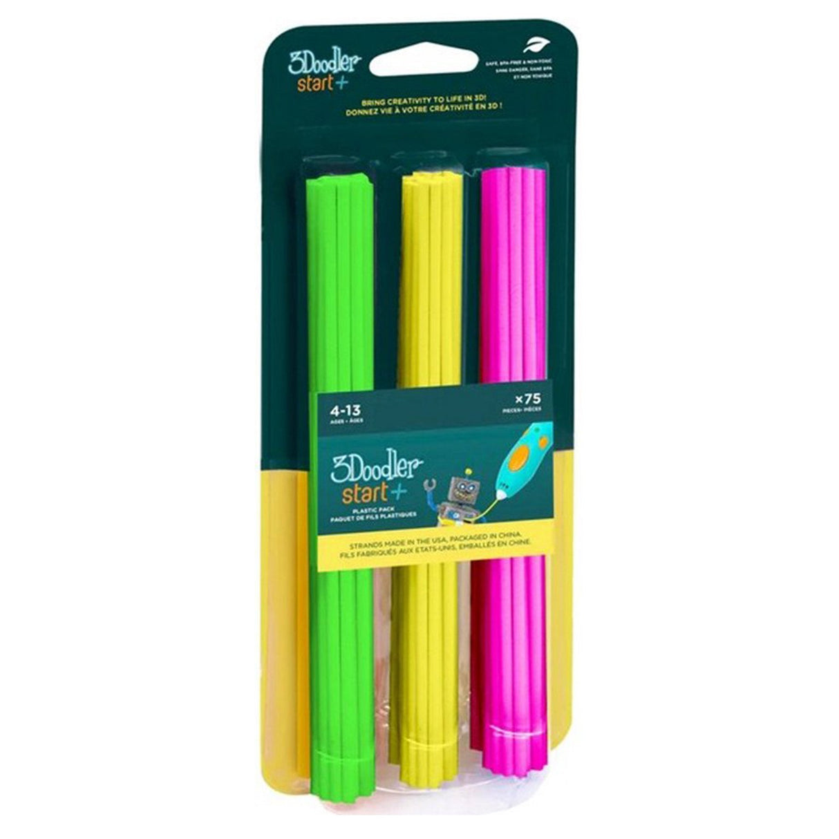 3doodler Filament / Mart+ / 75 / Neonrosa, Neonamarillo, Neonverde / \"Neon Glow\"