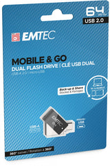 Emtec T260b Unidad Flash Usb 64 Gb Usb Type-A / Micro-Usb 2.0 Negro, Acero Inoxidable