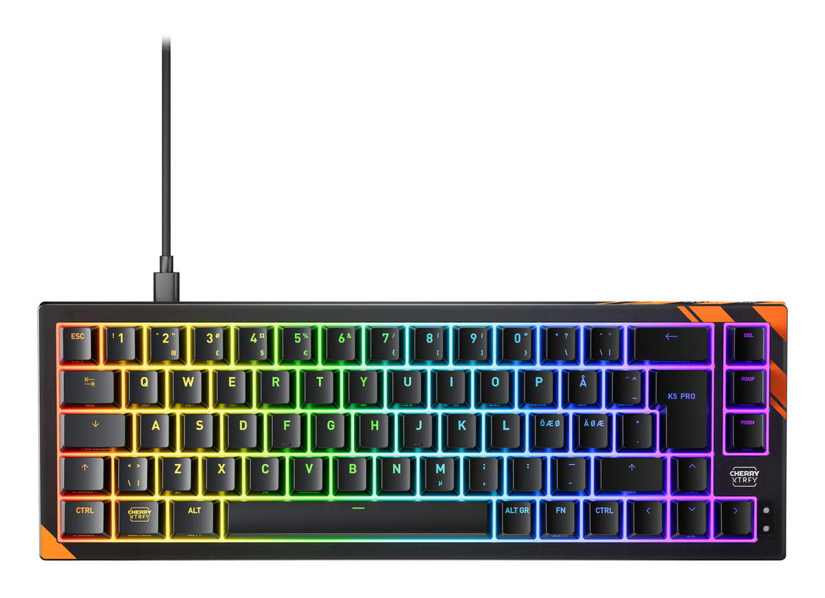 Cherry K5 Pro Tmr Compact, Con Cable, Usb, Mechanischer Switch, Qwerty, Rgb-Led, Negro, Naranja