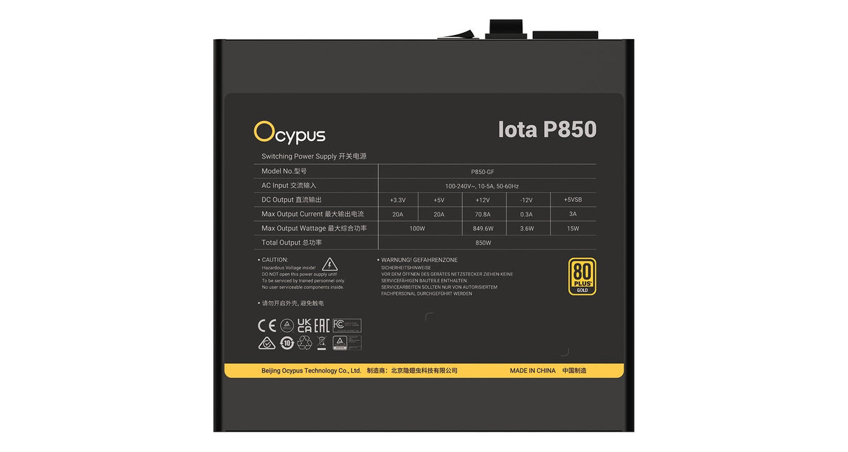 Ocypus Iota P850 Negro (Negro, 1x 12-Pin High Power Gpu, 3x Pcie, Gestión De Cables, 850 Watt) Iota-P850-G1ffbk024x-Eu