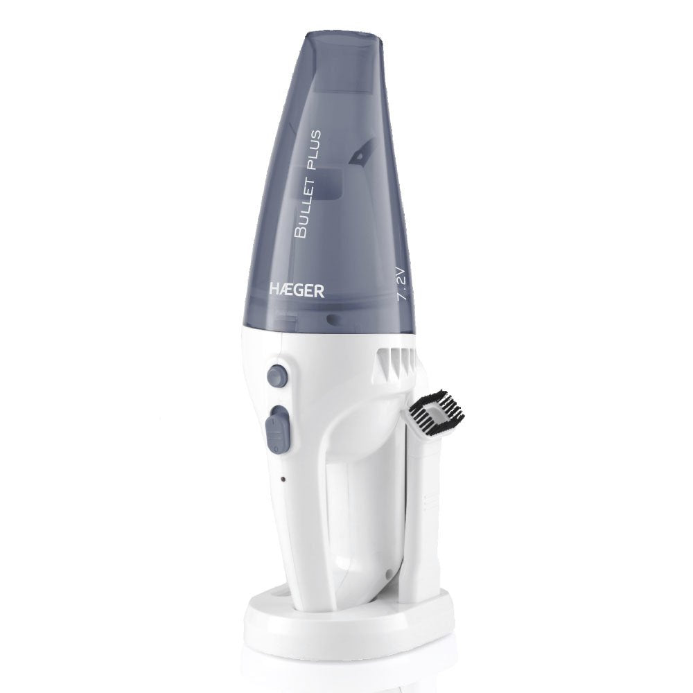 Aspirador De Mano Haeger Bullet Plus Aspira Líquido Y Sólido 7.2v Dc 2 Velocidades Modo Silencioso Recargable Color Gris