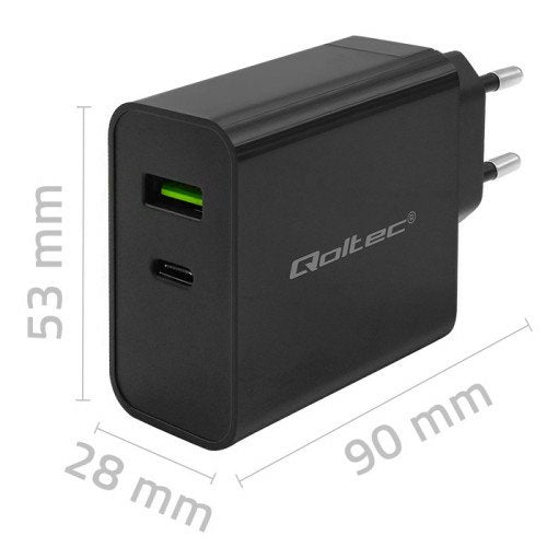 Qoltec 52378 Super Quick Pd Charger 1xusb-C 1xusb 45w 5-20v 2.25-3a Black
