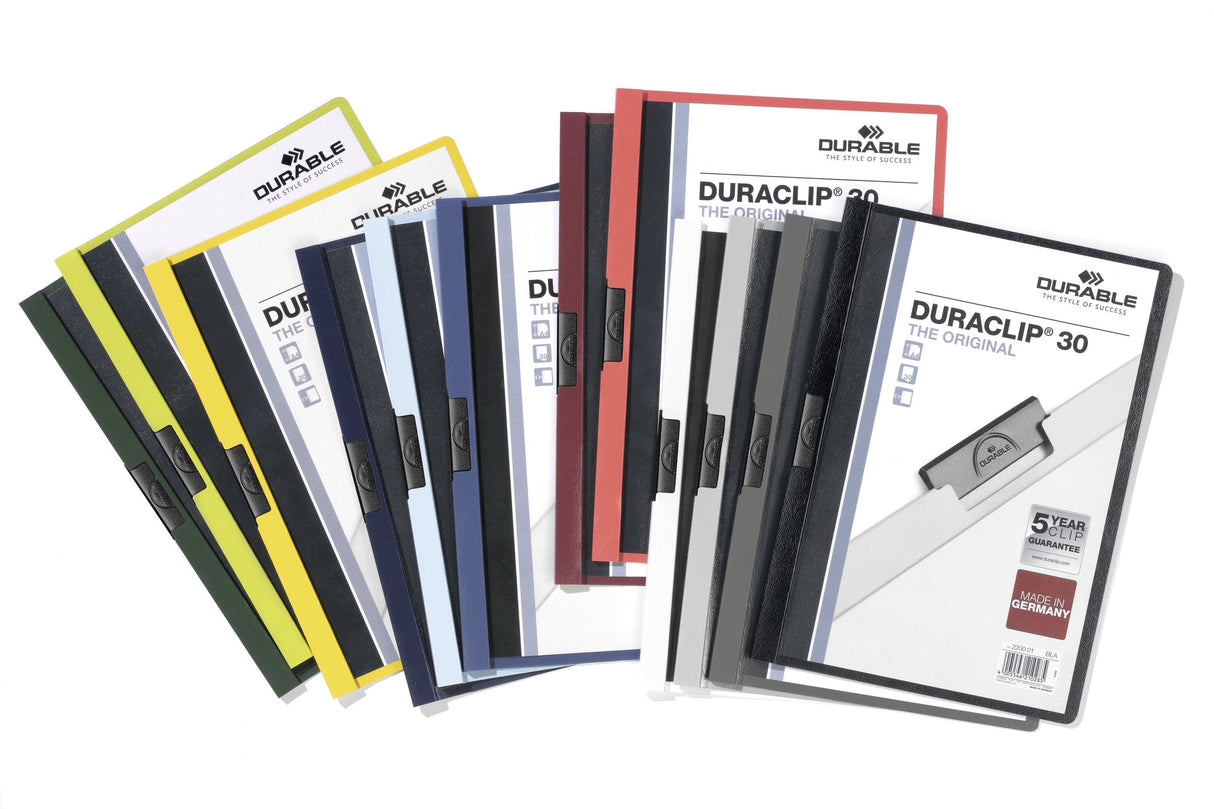 Durable Duraclip 30 Carpeta De Plastico Con Clip De Acero - Tamaño A4 - Capacidad Hasta 30 Hojas - Parte Posterior