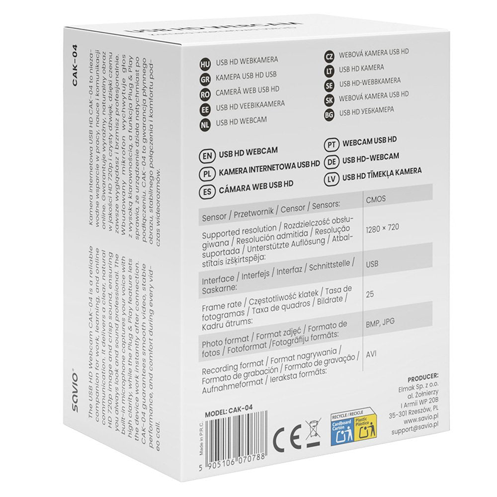 EAN 5905106070788 - Savio CAK-04 cámara web 720 MP 1280 x 720 Pixeles USB Negro imagen 4