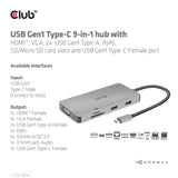 Club3d Usb-9-In1-Hub Usb-C > Hdmi/Vga/2xusb/Usb-C/Rj45/Sd Retail
