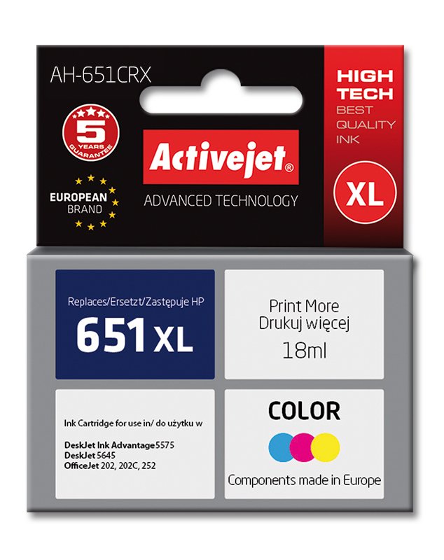 EAN 5901443105855 - Activejet AH-651CRX cartucho de tinta 1 pieza(s) Compatible Rendimiento estándar Cian, Magenta, Amarillo imagen 1