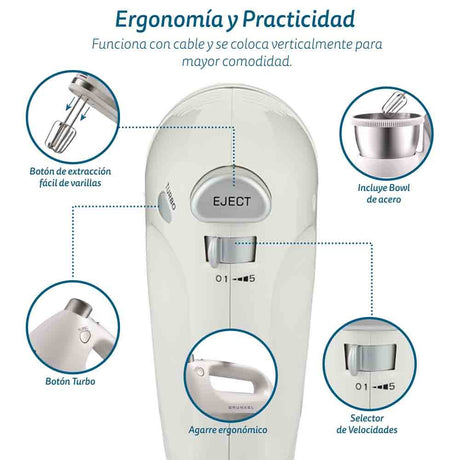 EAN 8426156017105 - Grunkel AM-350TURBO5BOWL batidora Batidora de varillas 350 W Blanco imagen 6