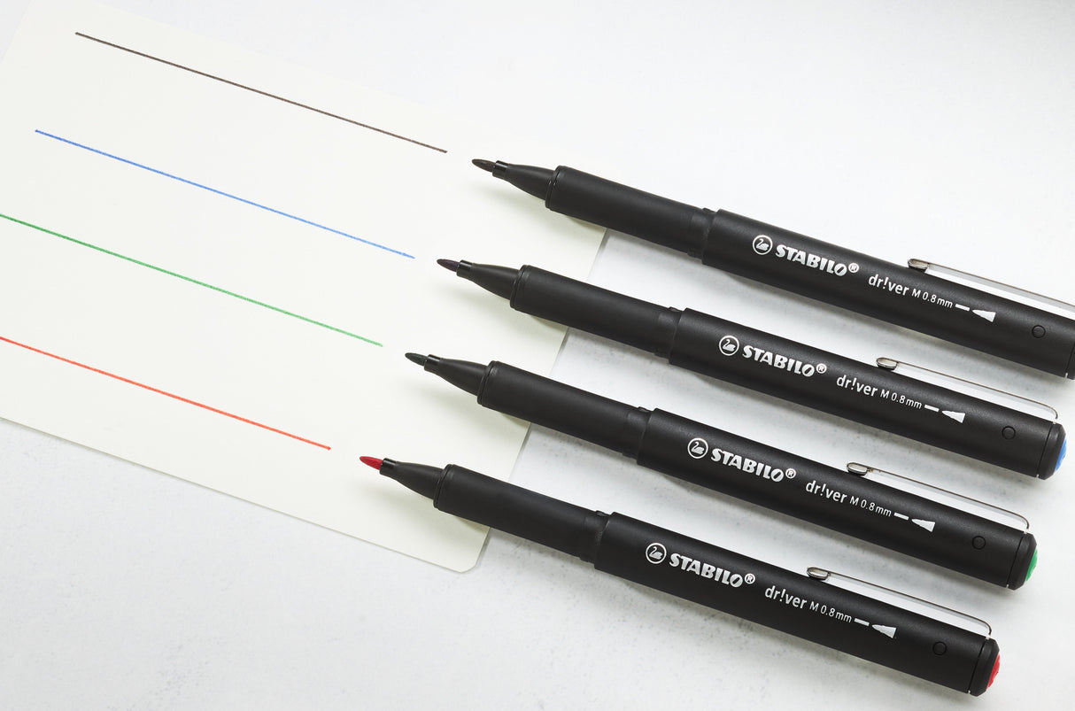 Stabilo Dr!Ver Pack De 4 Rotuladores De Punta Media 0.8mm - Tinta A Prueba De Manchas, Inodora Y Con Base Al Agua -