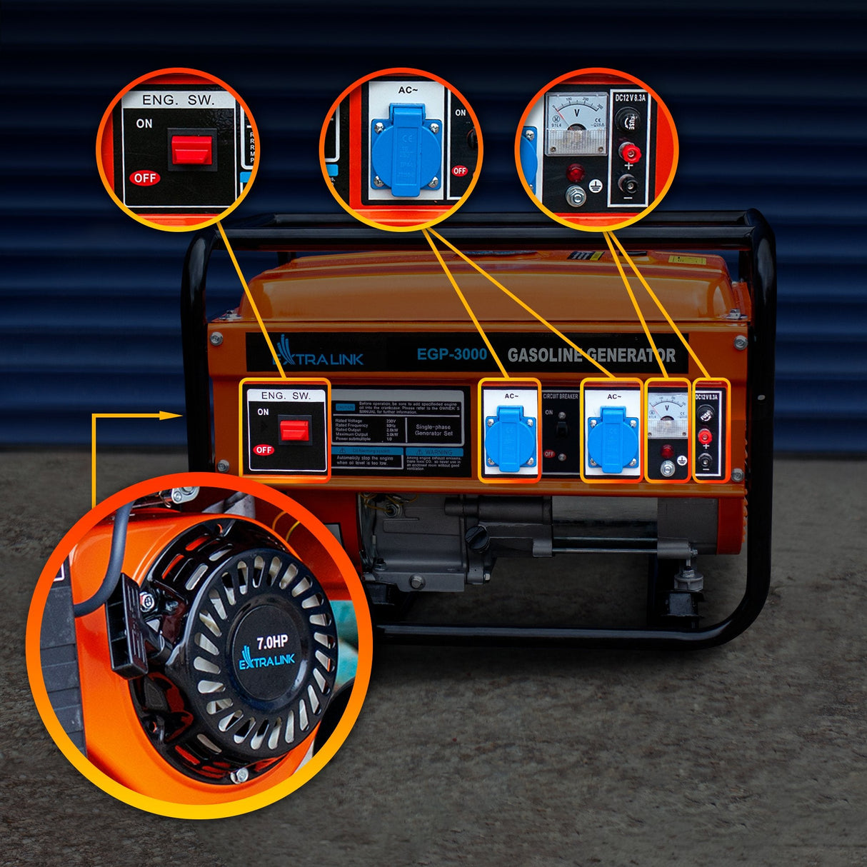 Extralink Ex.30349 Motor-Generador 2800 W 15 L Gasolina Negro, Naranja