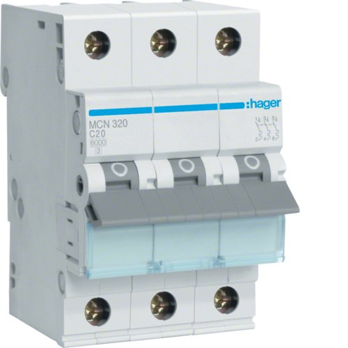 Hager Leitungsschutzschalter Mcn320 3polig 6ka C-20a 3m
