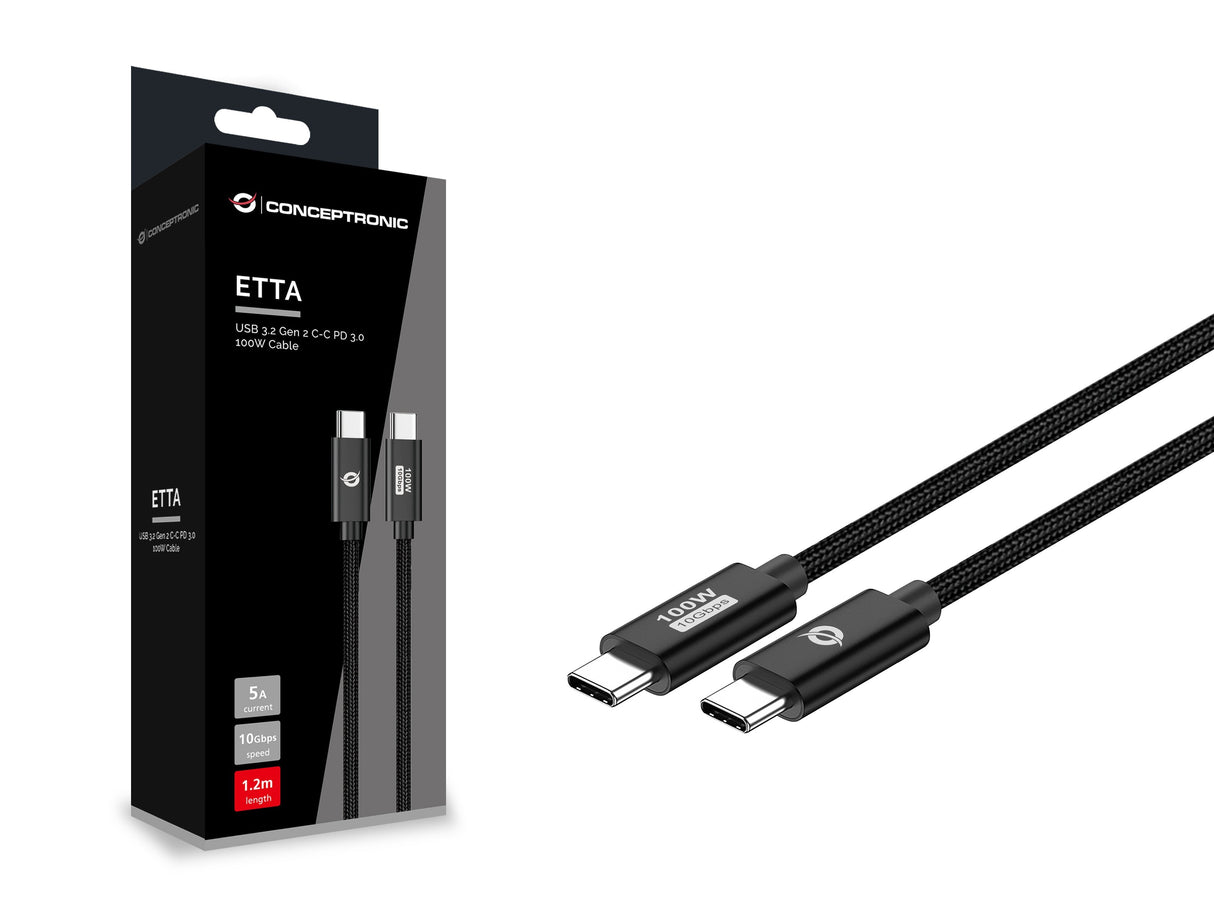 Cable Usb-C Macho A Usb-C Macho 1.2m Conceptronic Usb 3.2 Gen 2 100w 20v 5a 10gbps E-Mark