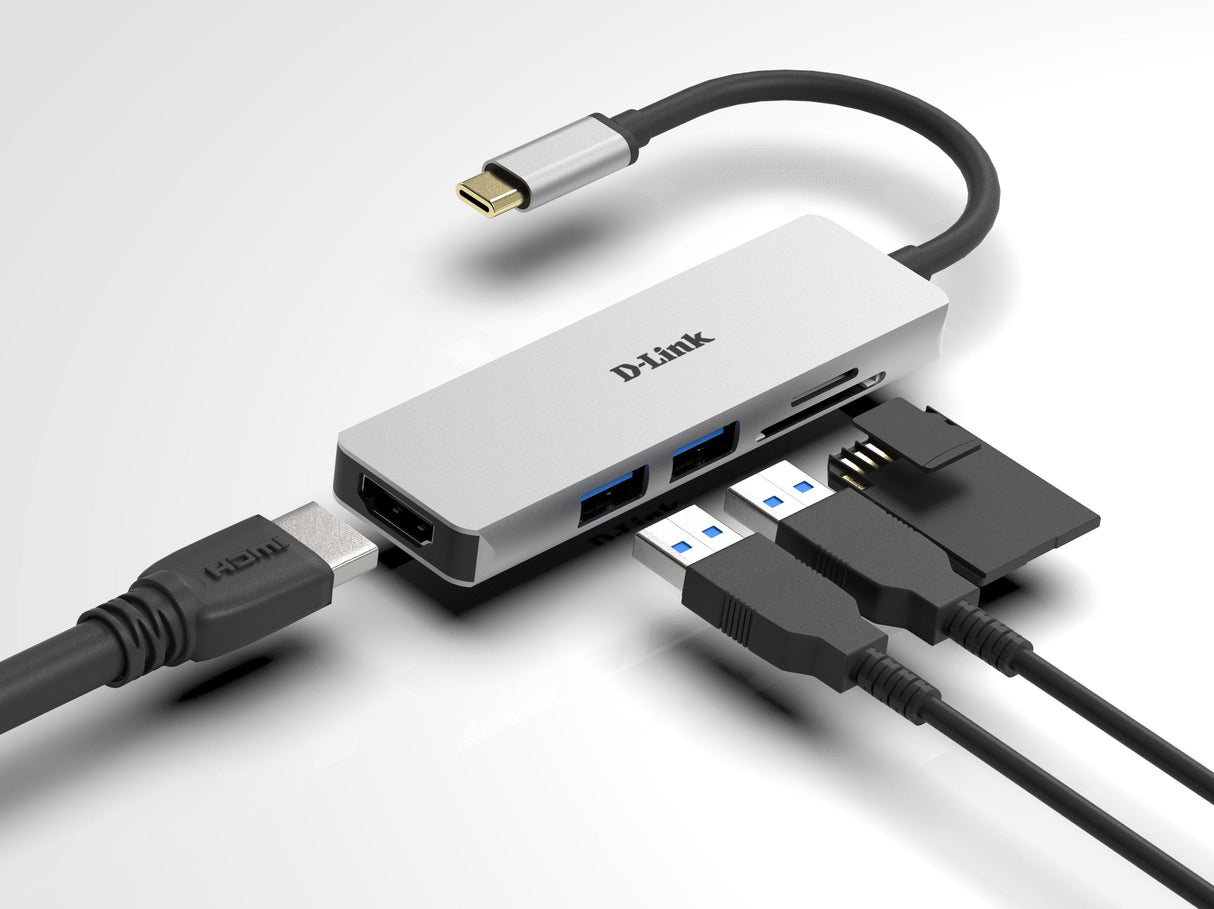 Hub Usb-Tipo C 5 En 1 D-Link Dub-M530  2*Usb 3.0 1*Usb Tipo-C 1*Hdmi Lector Tarjetas Sd/Microsd/Sdhc/Sdxc Plug And Play