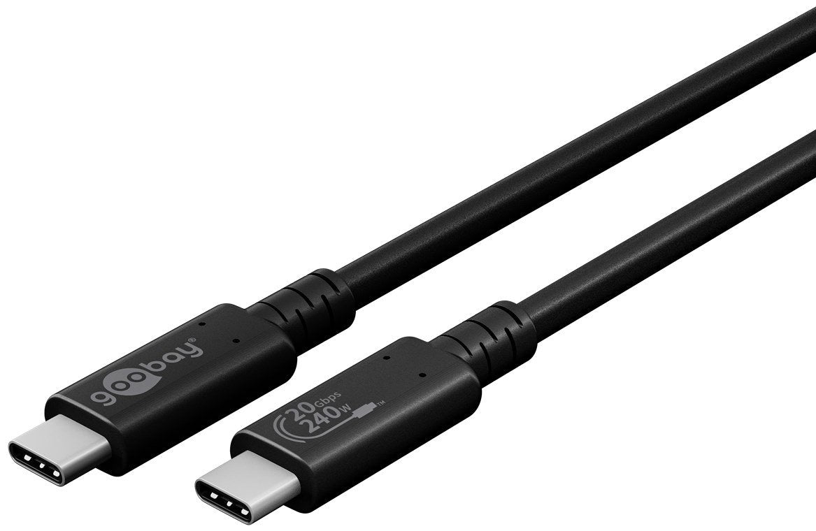 Cable De  2,00m Usb 4 G2x2 20gbps Pd240w Usb-C Macho A Usb-C Macho Negro Video Datos Y Carga