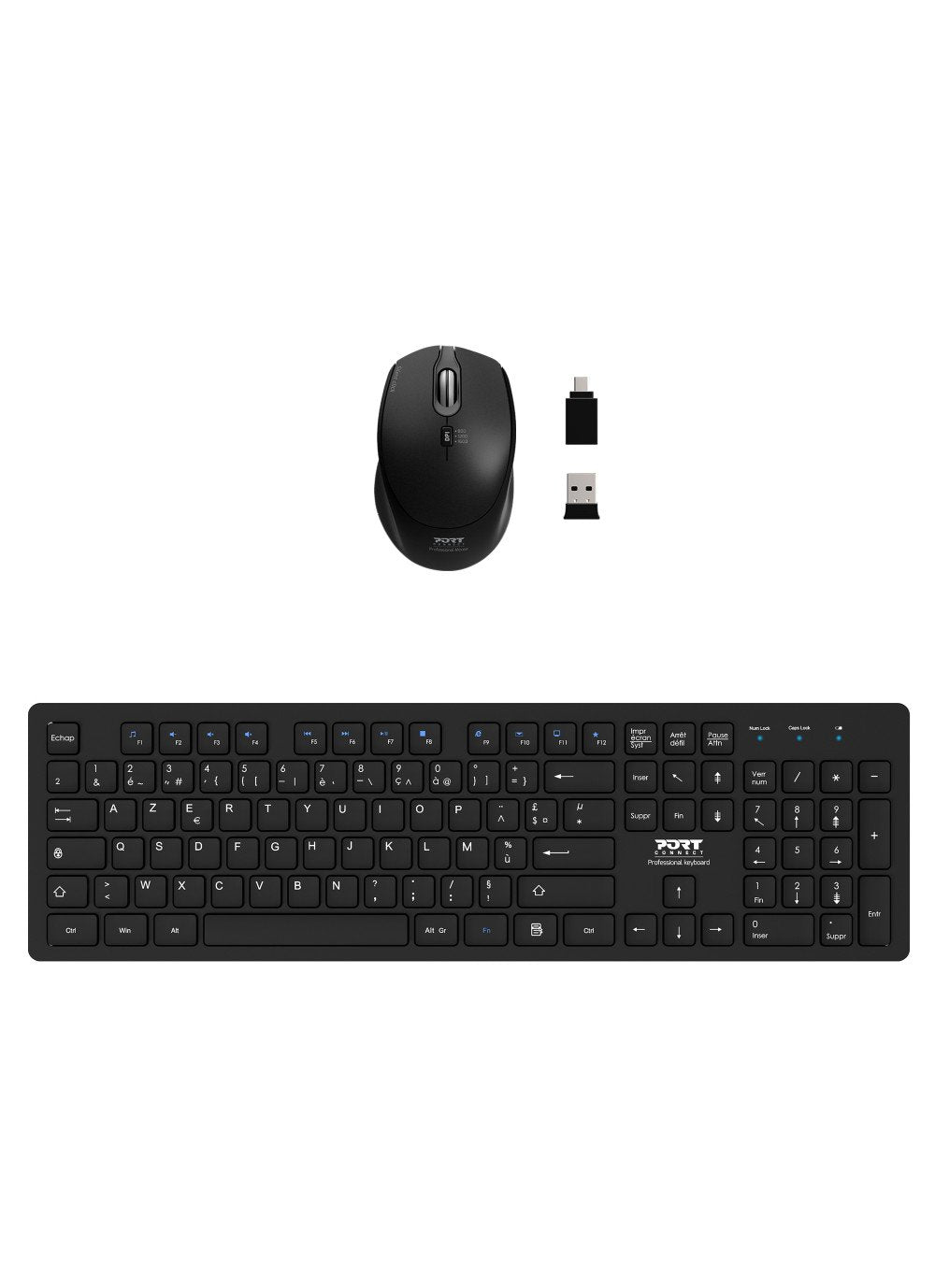 Port Designs Mouse And Keyboard 2in1 Robust And Long-Lasting Keyboard Ergonomic And Ambidextrous Mouse Wireless 2.4ghz Usb-A/Usb-C