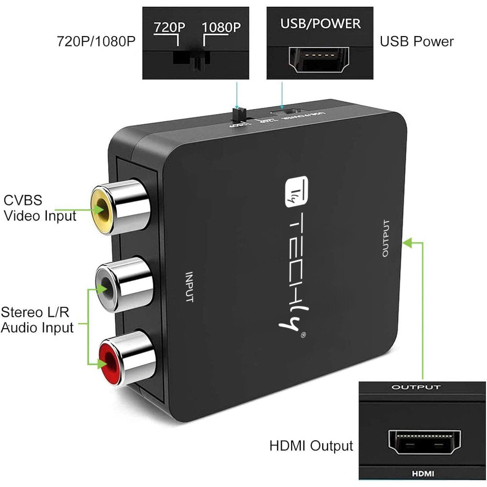 Techly Idata Spdif-6e3 Convertidor Av De Video Y Audio Compuesto 3x Rca A Hdmi 1080p