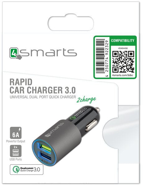 4smarts Rapid Qualcomm 3.0 Dual Kfz-Lader. 2 Usb. Matt-Grau