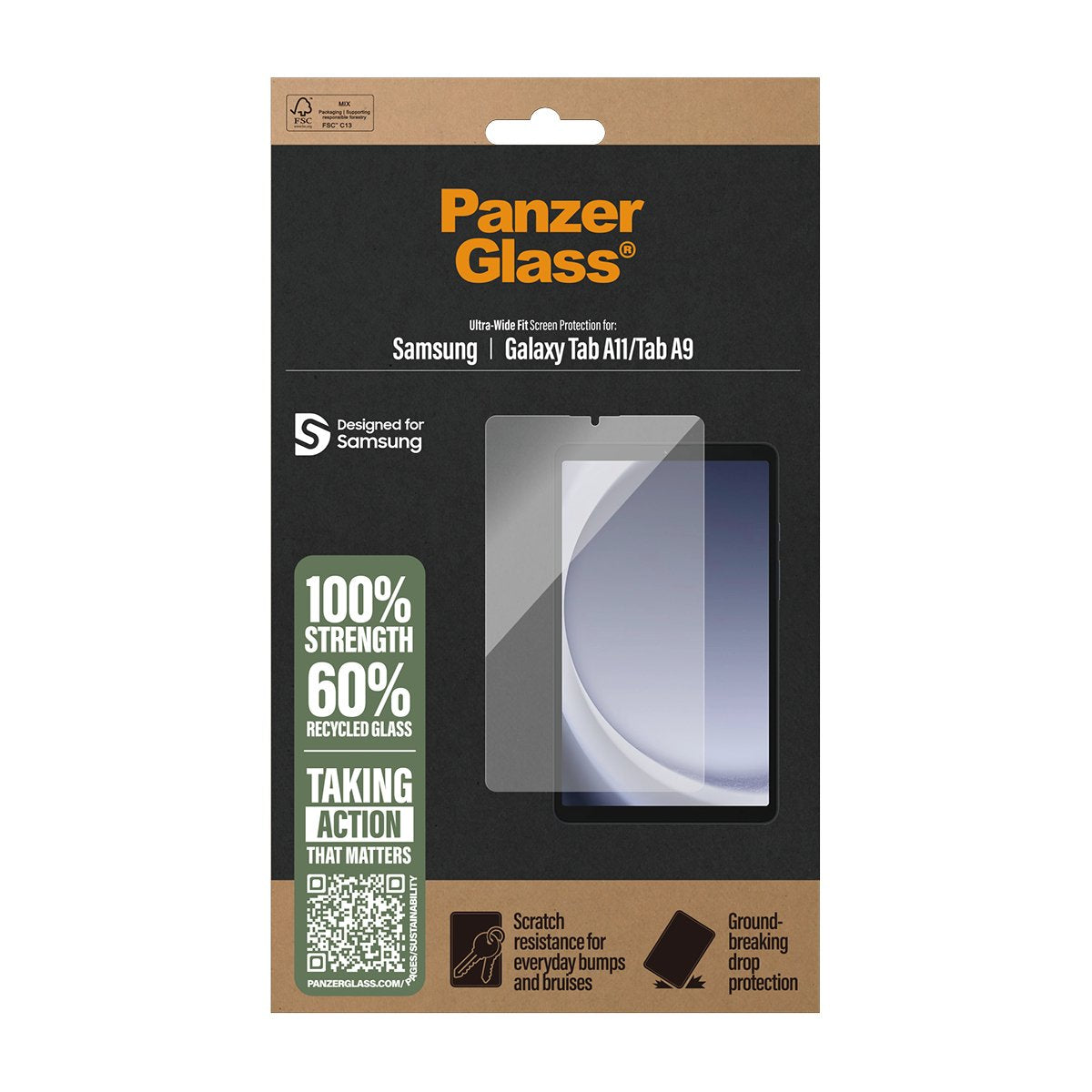 Panzerglass ® Protector De Pantalla Samsung Galaxy Tab A11 Tab A9 Ultra-Wide Fit, Samsung, Samsung - Galaxy Tab A9, Samsung - Galaxy Tab A11, Seco Aplicación, Resistente A Arañazos, Resistente A Golpes,