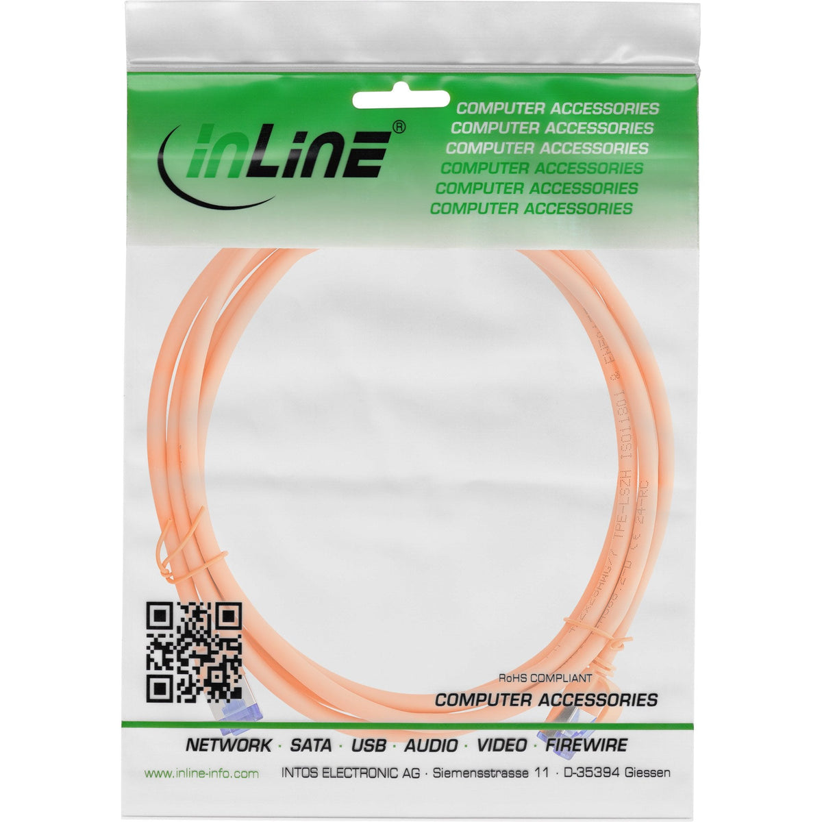 Inline® Cable De Red Slim, Cat.6a, S/Ftp, Tpe (Lszh) Flexible, Poe, Orange, 3m